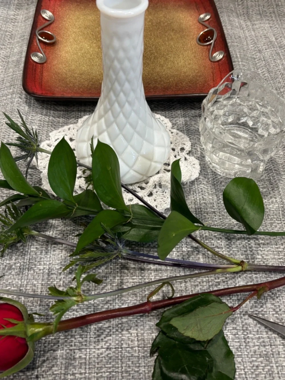 red tray flower arranging materials practical life lesson by idlewild montessori